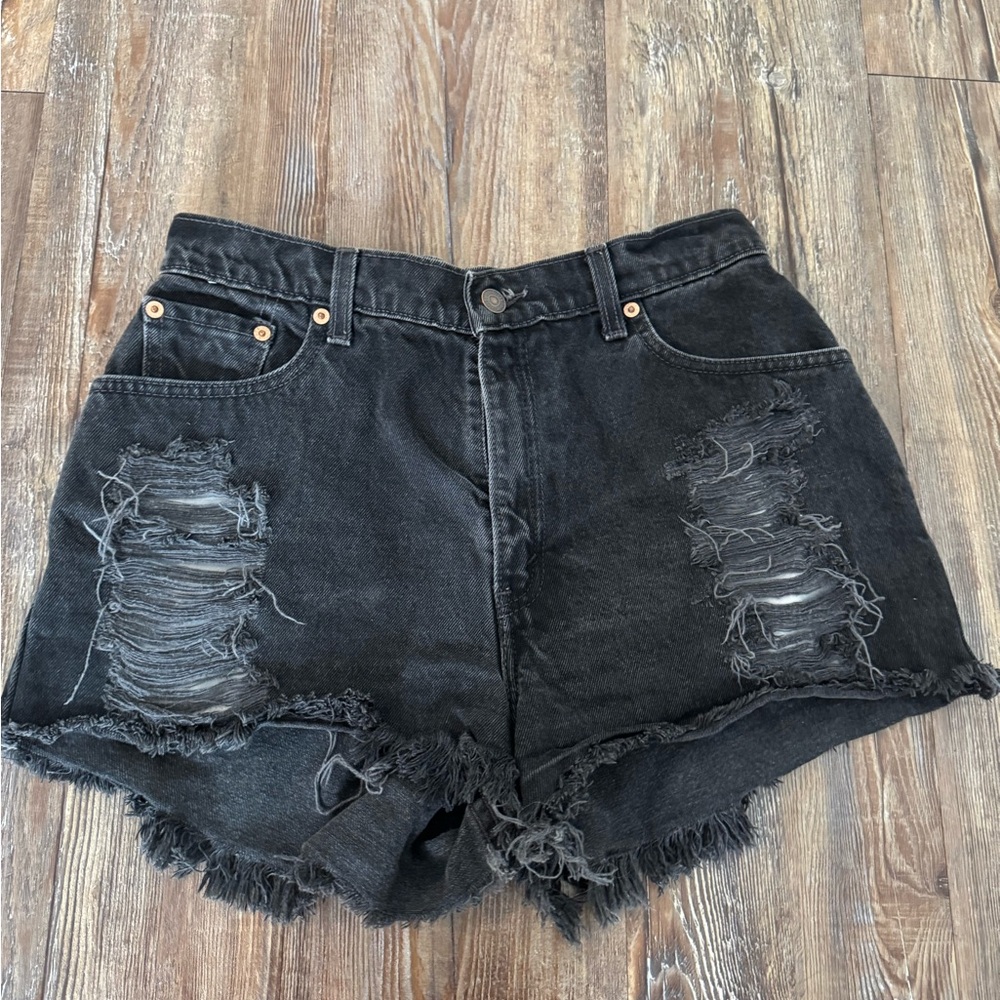 Levi's Black Jean Shorts Distressed Frayed Hem